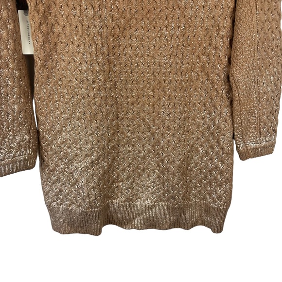 NWOT Pilcro Anthropologie Sz S Tan Gold Metallic Cable Knit Tunic Sweater - Picture 7 of 11
